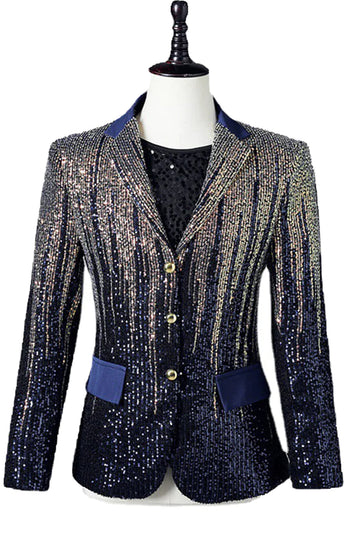 Glitter Navy Sequins Single-Breasted  Men's Blazer